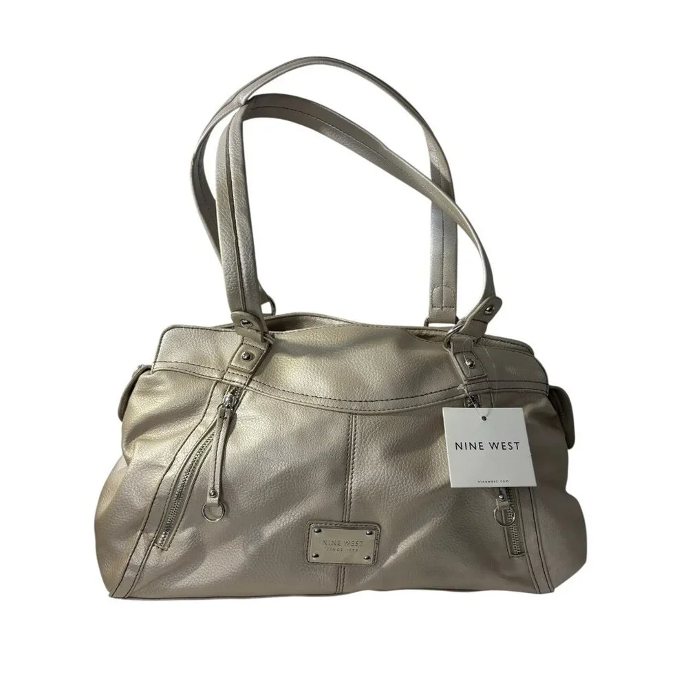 Nine West Tan Faux‎ Pebbled Leather Dual Handle Tote Purse Bag NWT Large READ